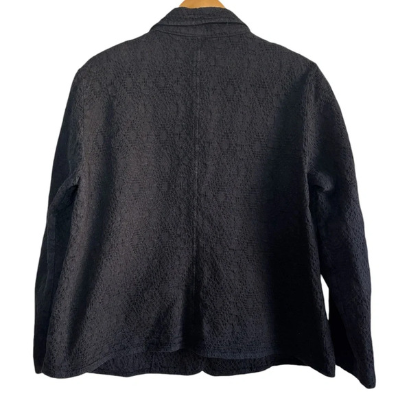 FOCUS Waffle Knit Collared Long Sleeve Jacket Blazer sz Large Black Artsy Cotton - Picture 2 of 9